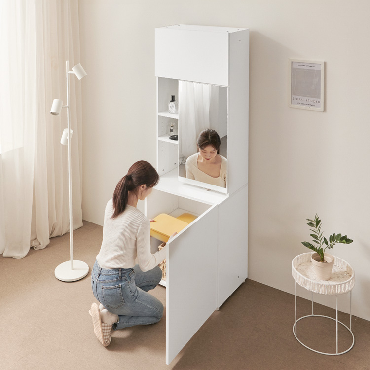 e스마트 와이즈 틈새 거울 수납 화장대 600