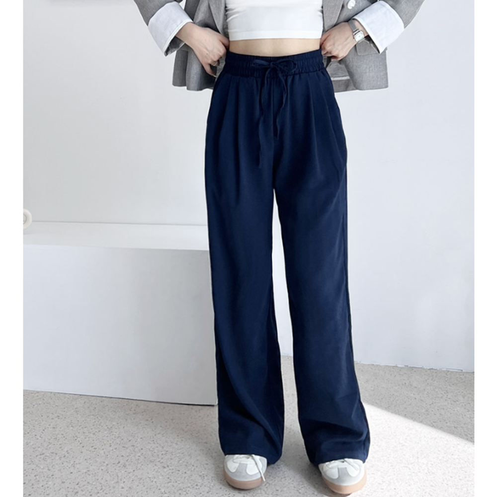 곤색바지 여성 여름 마 린넨 네이비 핀턱 와이드 밴딩팬츠 - 상세 이미지 5