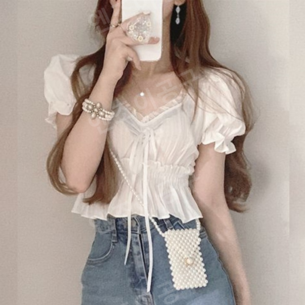 mini 핑계고 15화 카리나 블라우스 레이스 리본 의상 옷 패션 - 상세 이미지 2