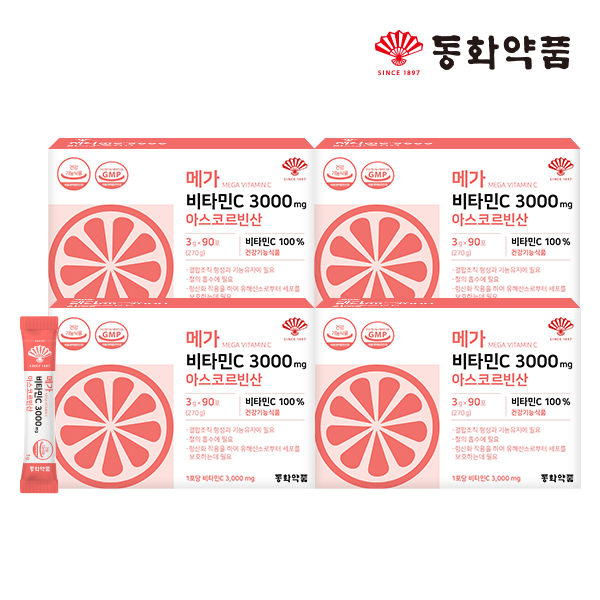 동화약품 메가 비타민C 3000 mg 아스코르빈산 90포, 4개