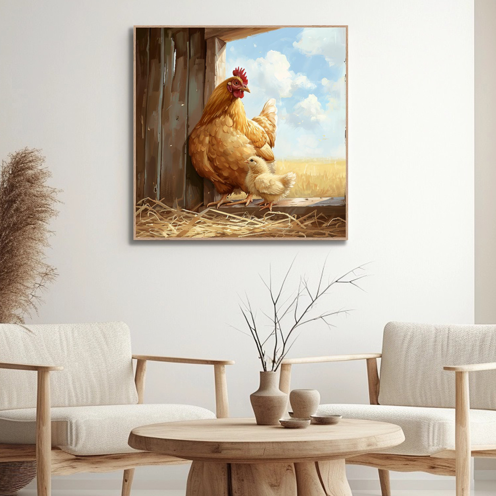 닭과국화 80x80cm 무광골드 알루미늄액자 닭그림 이미지 6