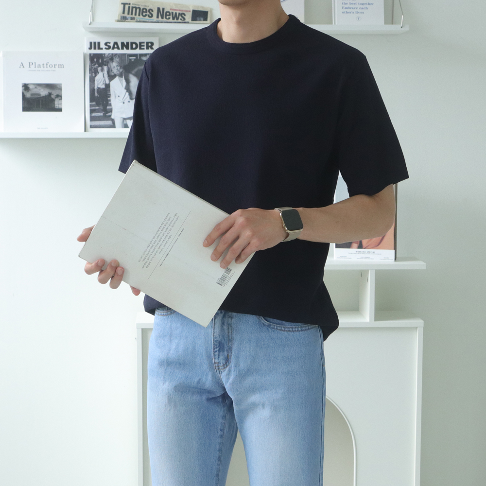 남자 반팔티 오버핏 무지 흰색 여름 반팔 티셔츠 - 상세 이미지 4