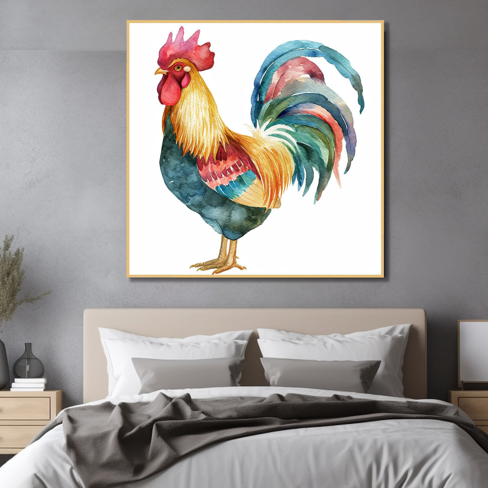 닭과국화 80x80cm 무광골드 알루미늄액자 닭그림 이미지 8