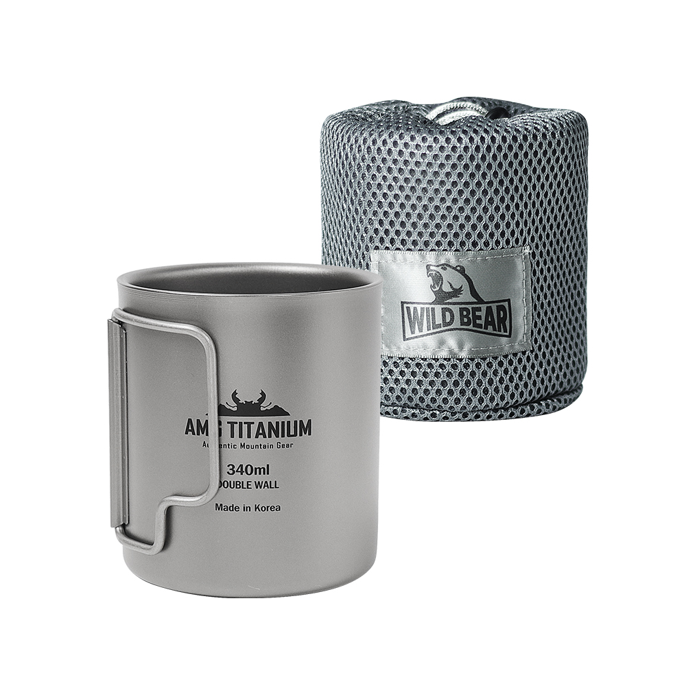 AMG 티타늄 더블월 컵 캠핑 이중 머그 340 WB케이스 포함