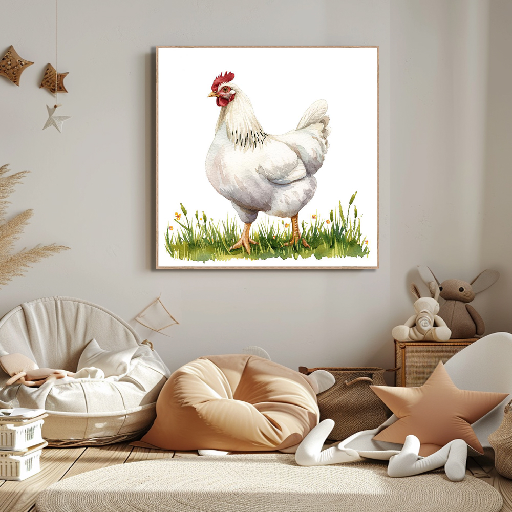 닭과국화 80x80cm 무광골드 알루미늄액자 닭그림 - 상세 이미지 3