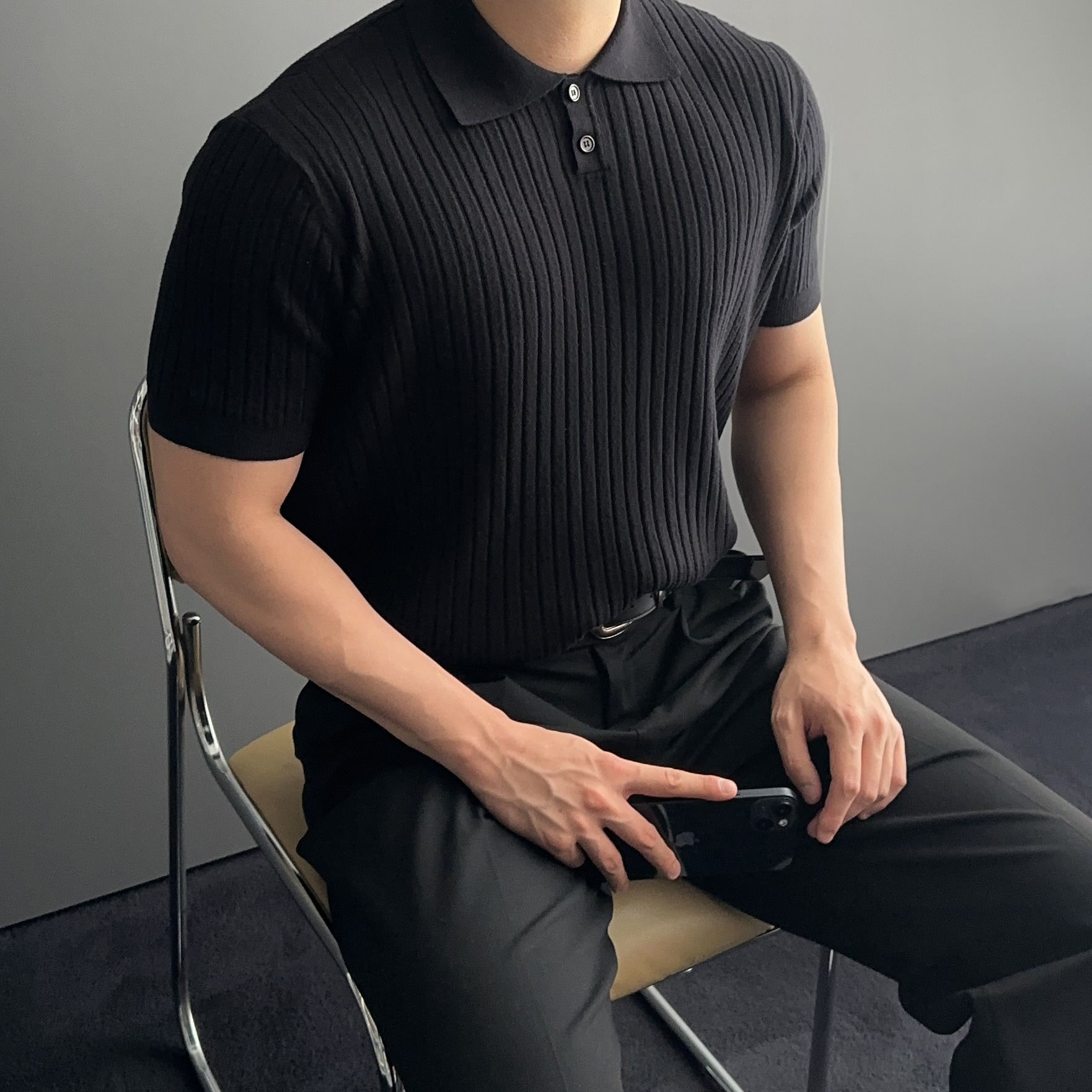 1+1 머슬핏반팔니트 남성반팔카라니트 - 상세 이미지 3