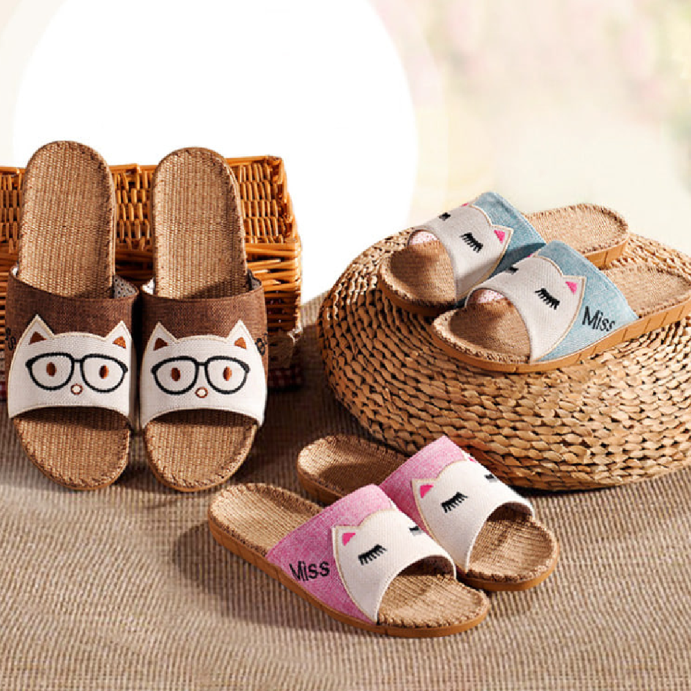 고양이 왕골 슬리퍼 샌들 린넨 마 실내화 거실화 여름 - 상품 이미지