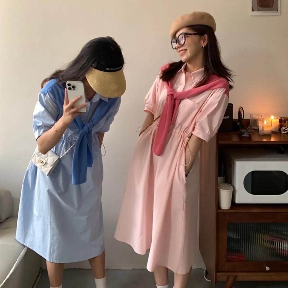 빅사이즈 반팔 원피스 임산부 어깨숄 가디건 포인트 등원 데일리 캐주얼 코디 패션 4컬러 - 상품 이미지