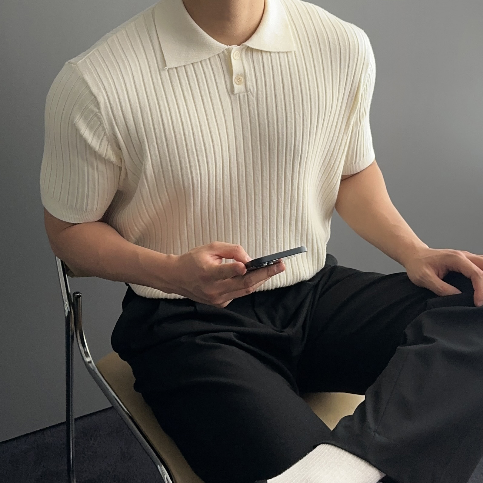 머슬핏반팔니트 남성반팔카라니트 이미지 6