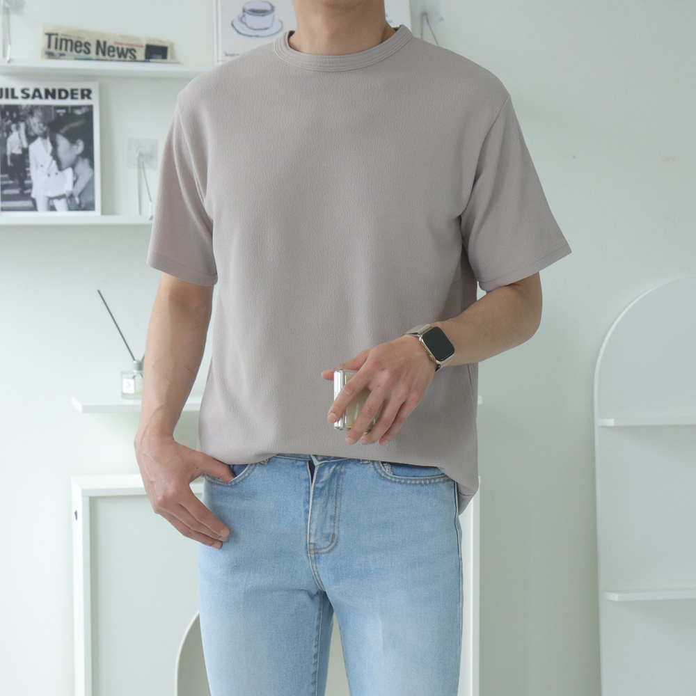 남자 반팔티 오버핏 무지 흰색 여름 반팔 티셔츠 - 상세 이미지 3