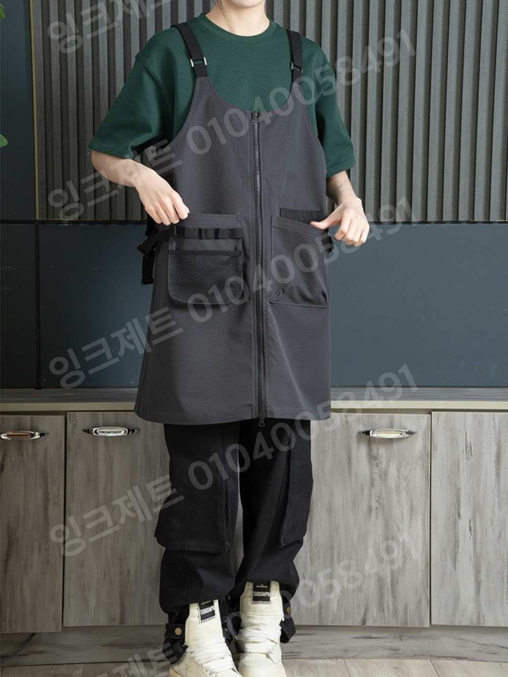 작업 앞치마 더블 포켓 지퍼 꽃집 공방 미대생 주머니 - 상세 이미지 4