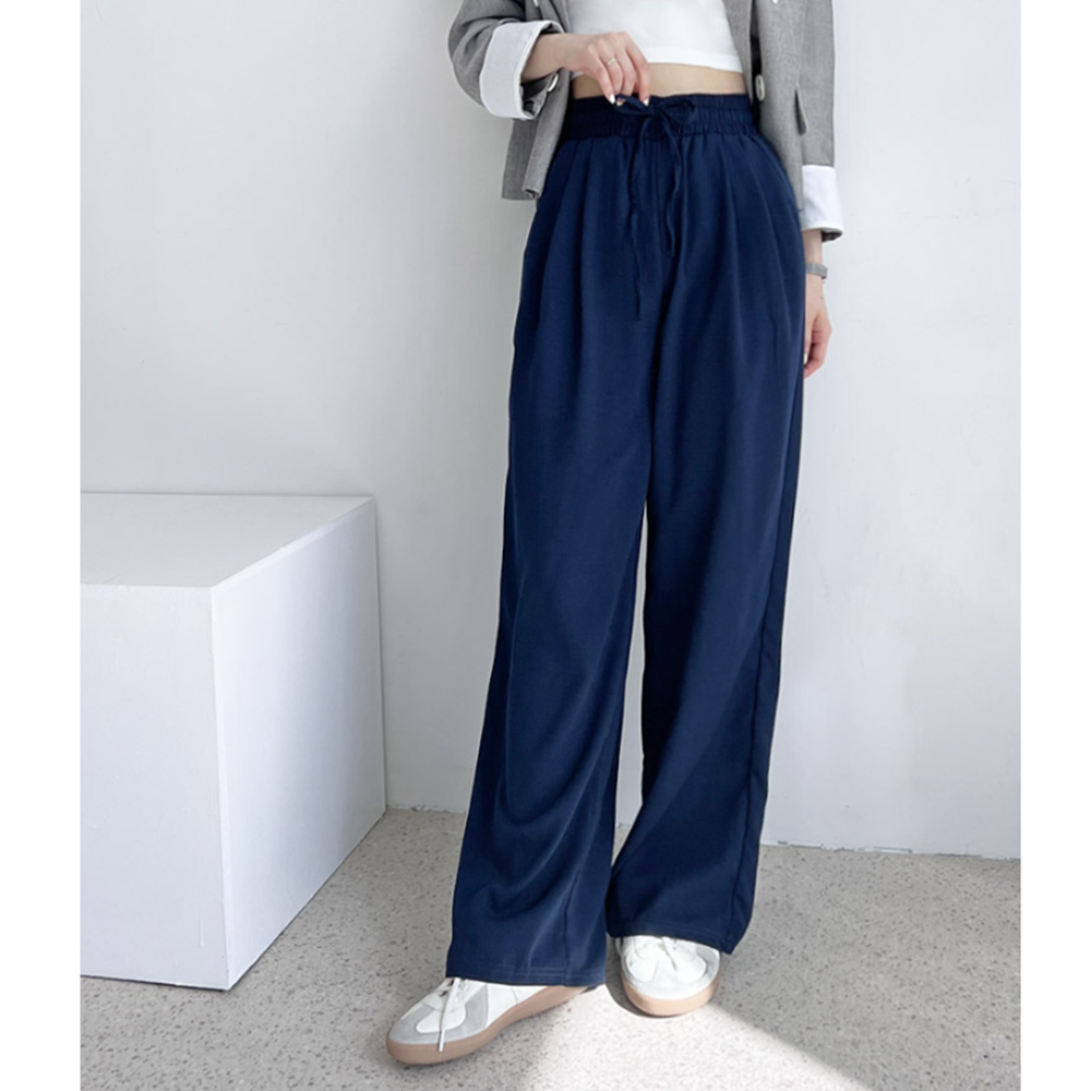 곤색바지 여성 여름 마 린넨 네이비 핀턱 와이드 밴딩팬츠 - 상세 이미지 2