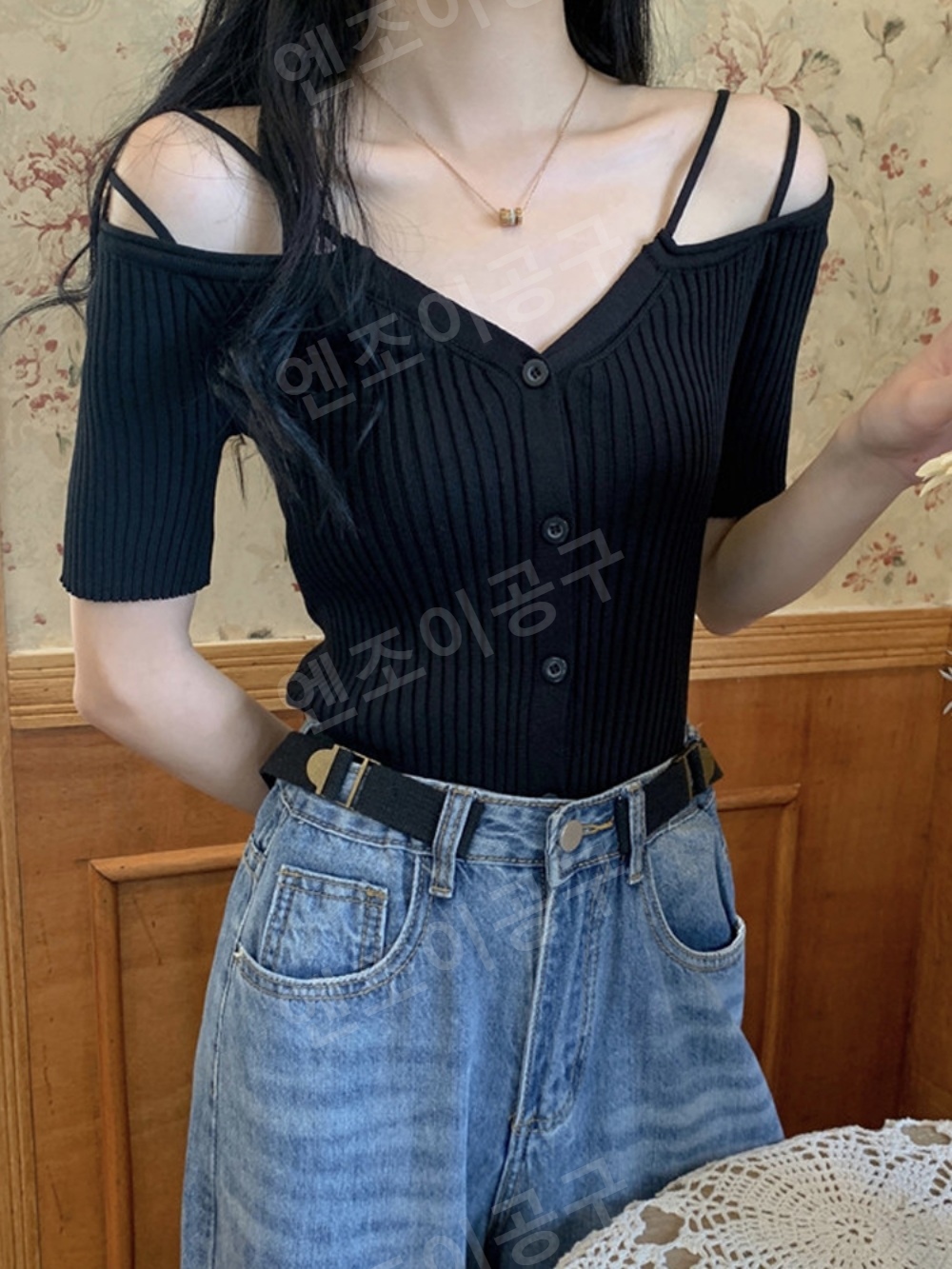 mini 핑계고 15화 윈터 오프숄더 니트 패셔너블 브이넥 의상 옷 패션 - 상세 이미지 4