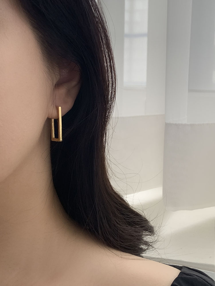 셀프러브 14k 드롭 이어링 - 여성 스퀘어 사각 스틱 데일리 롱 원터치 링귀걸이