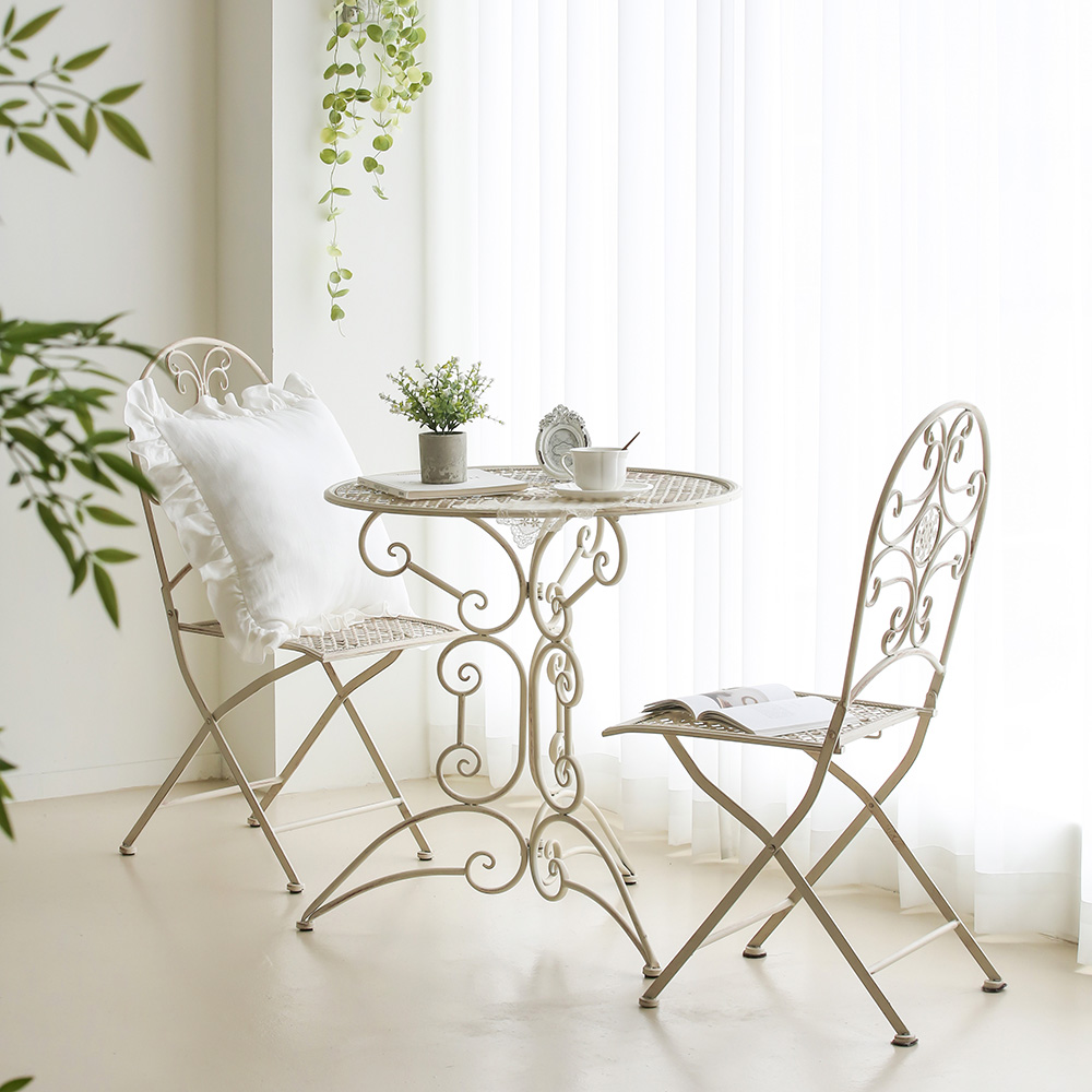 프로방스 철제 야외용 테이블 세트 접이식 테라스 가든 정원 의자