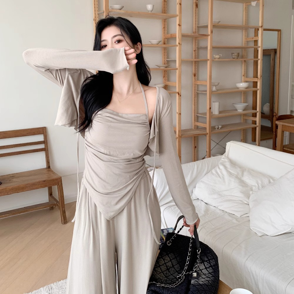 빅사이즈 얇은 나시 와이드팬츠 가디건 3피스 세트 코디 셋업 여자연예인 패션 여름 여행 - 상세 이미지 3