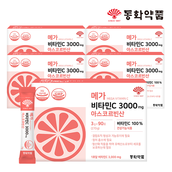 동화약품 메가 비타민C 3000 mg 아스코르빈산 90포, 5개
