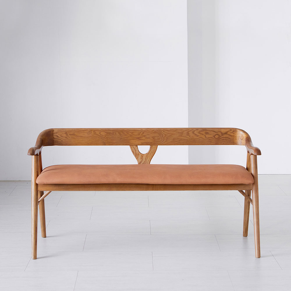 스코나 버튼스 물푸레 애쉬 원목 아쿠아누벅 패브릭 2인 등받이 벤치 의자 1200