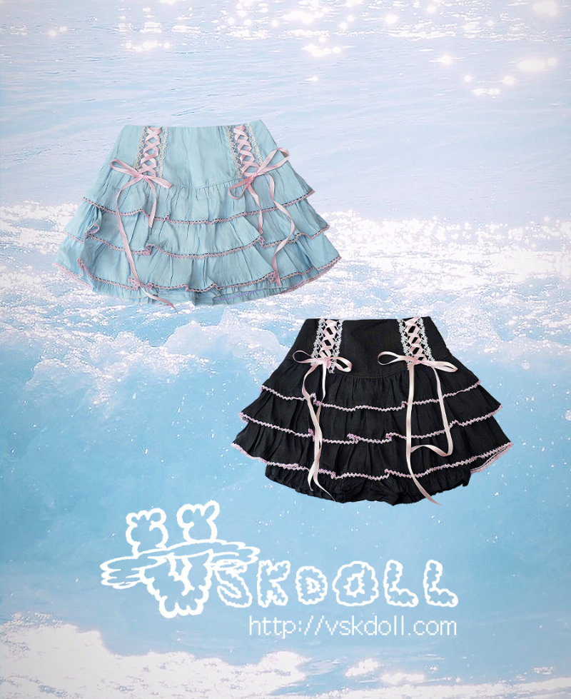럭키비키 코르셋 양지뢰 캉캉 프릴 스커트 (엔젤코어,하늘색,양산형,지뢰계,서브컬쳐,코스프레,멘헤라,아이돌룩,댄스의상,하라주쿠패션) : 비스크돌