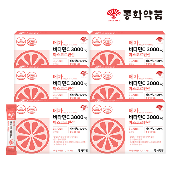 동화약품 메가 비타민C 3000 mg 아스코르빈산 90포, 6개