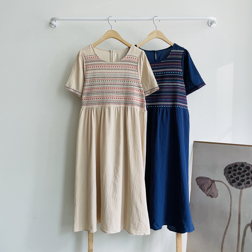 린넨원피스 키작녀원피스 에스닉 자수 원피스
