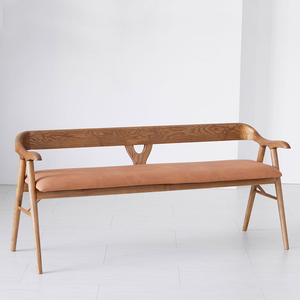 스코나 버튼스 물푸레 애쉬 원목 아쿠아누벅 패브릭 3인 등받이 벤치 의자 1500