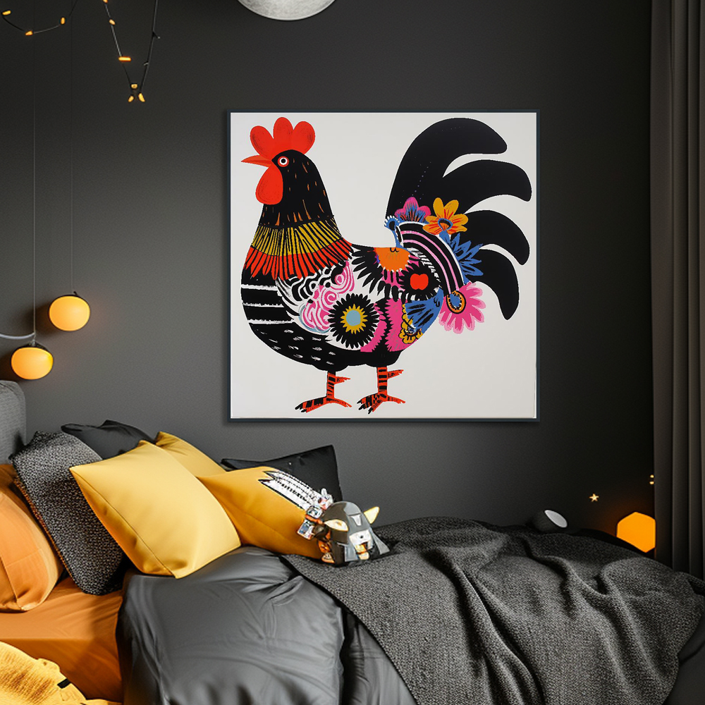 닭과국화 80x80cm 무광골드 알루미늄액자 닭그림 이미지 7
