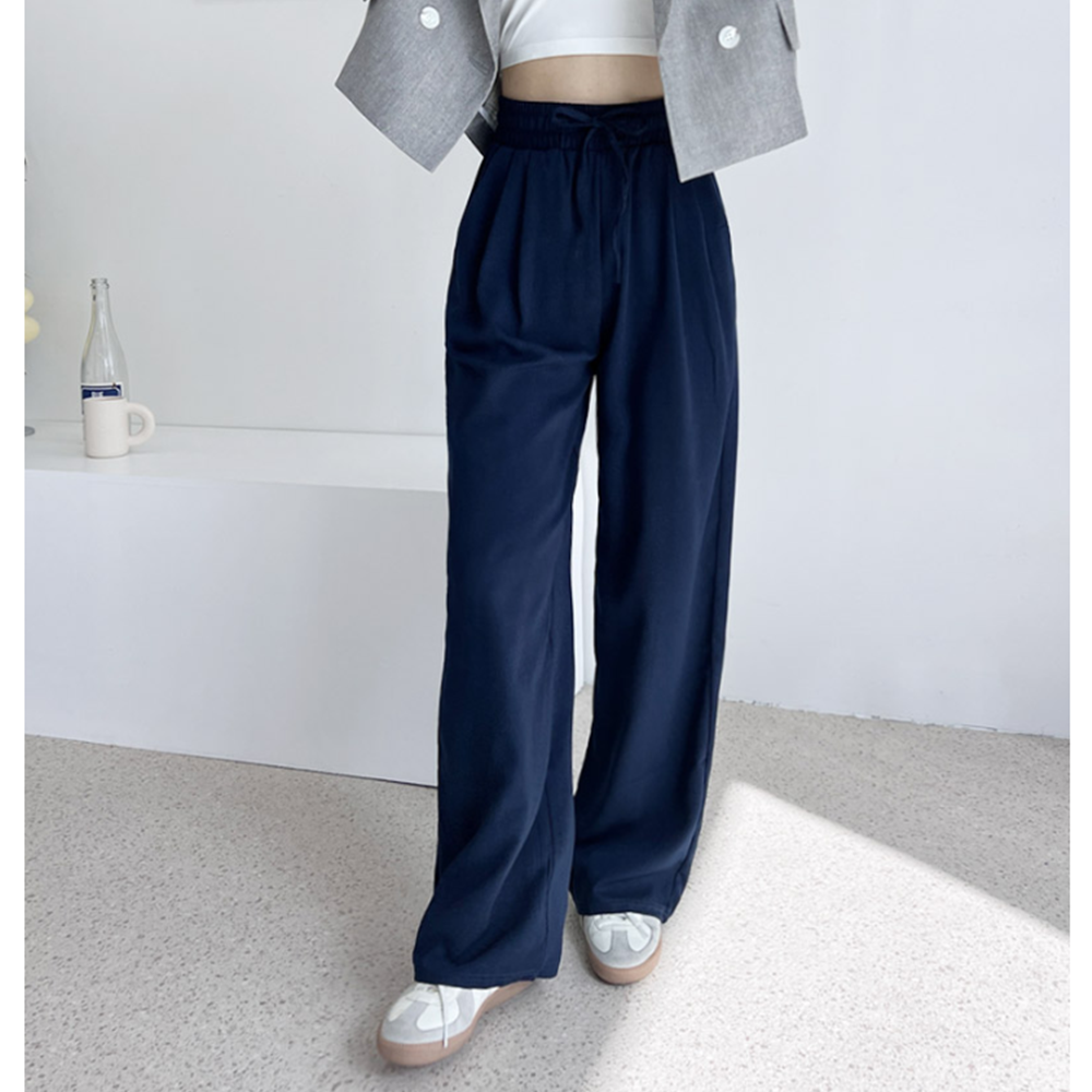 곤색바지 여성 여름 마 린넨 네이비 핀턱 와이드 밴딩팬츠 - 상세 이미지 3