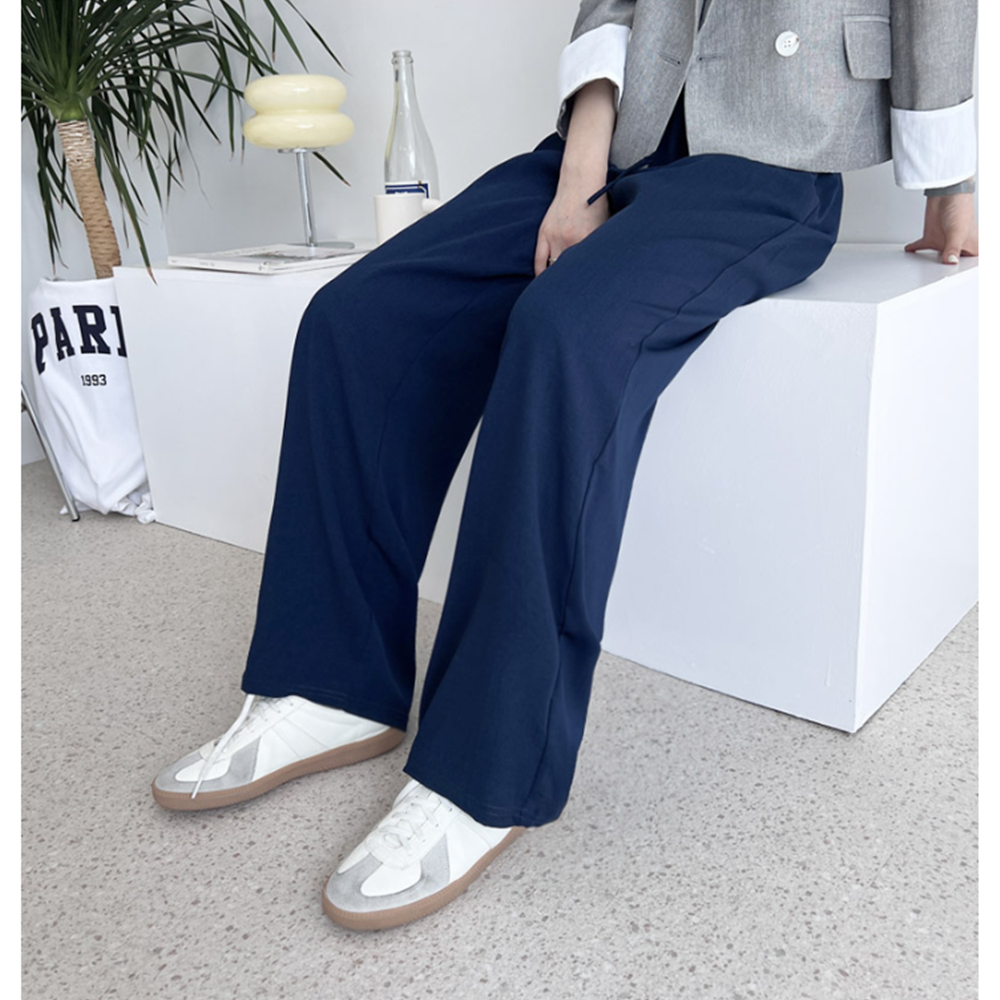 곤색바지 여성 여름 마 린넨 네이비 핀턱 와이드 밴딩팬츠 - 상세 이미지 4