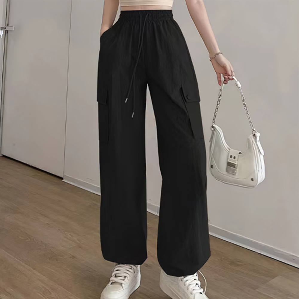 와이드 팬츠 여자 바지 코디 여름 봄 가을 밴딩 긴 데일리 고무줄 편한 여성 통바지 패션 - 상품 이미지