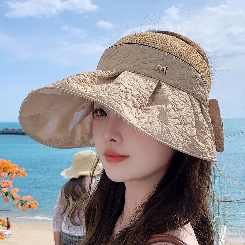 여성 썬캡 자외선차단 햇빛가리개 모자 창넓은 챙넓은 모자 레터링 베이지 이미지 8