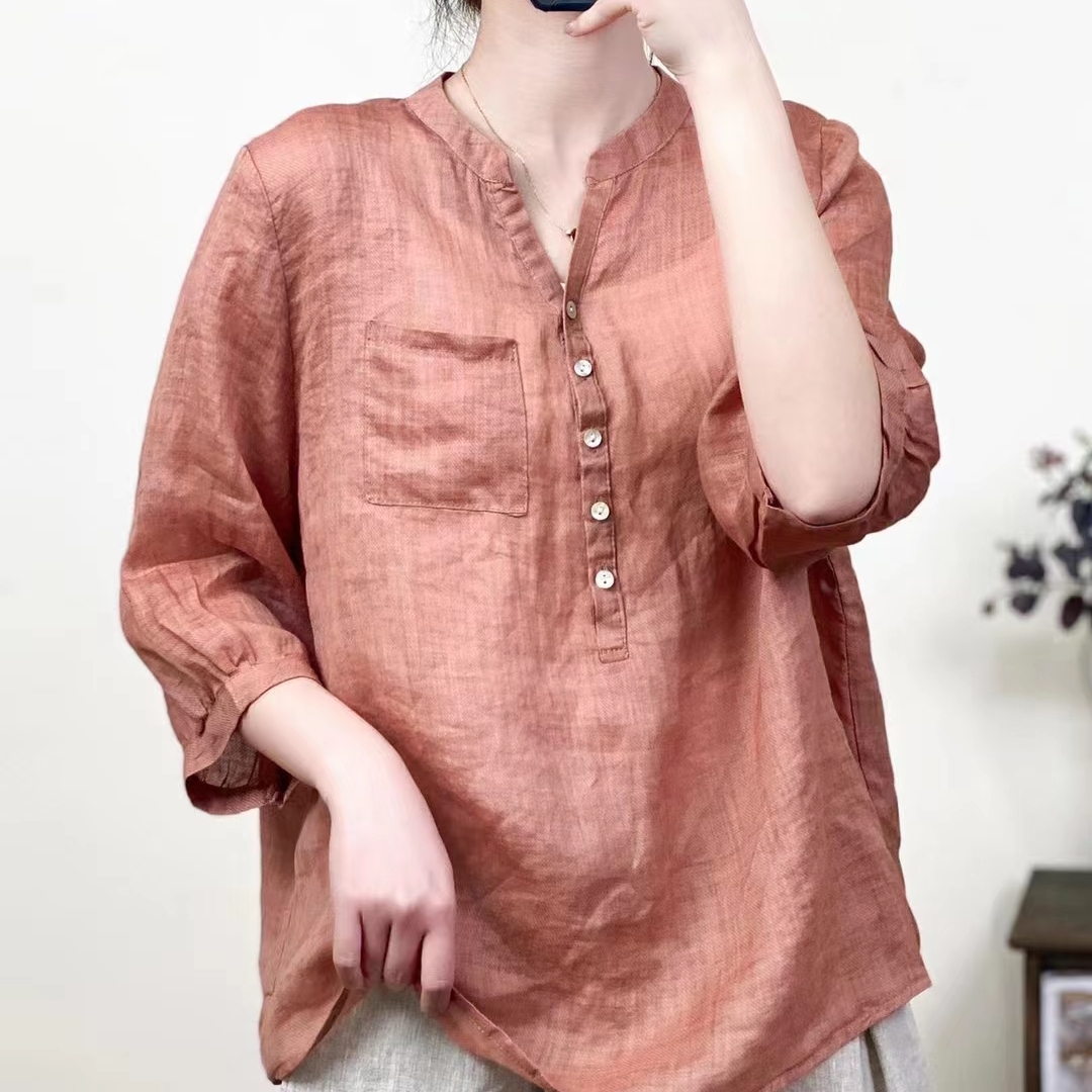 모시블라우스 브이넥 엄마옷 오버핏 77사이즈 중년여성의류 - 상세 이미지 2