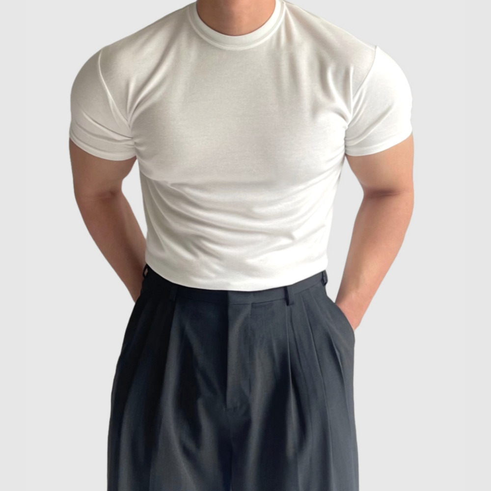 머슬핏반팔 두꺼운반팔티 흰티 어깨넓어보이는옷 - 상품 이미지