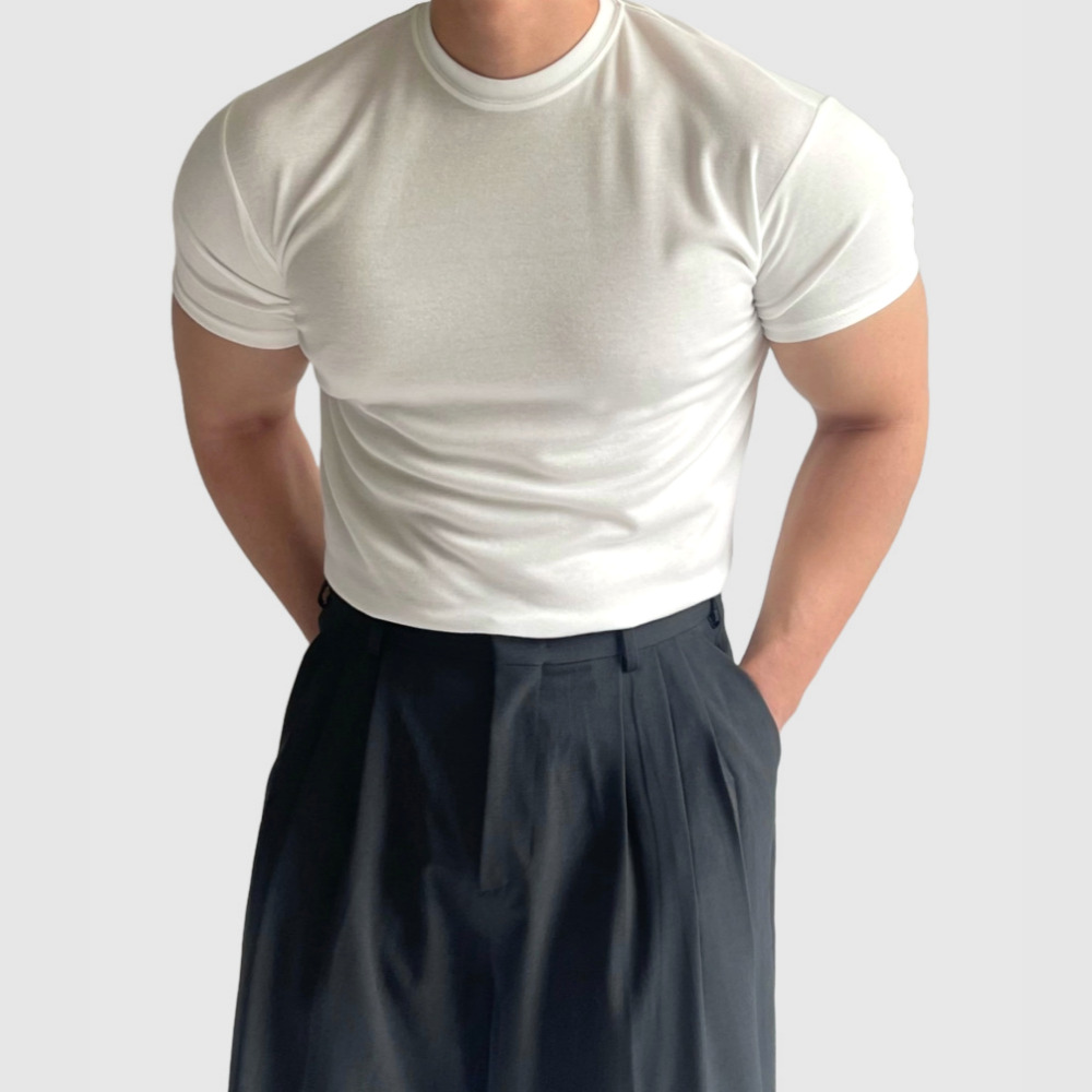 머슬핏반팔 두꺼운반팔티 흰티 어깨넓어보이는옷 - 상세 이미지 3