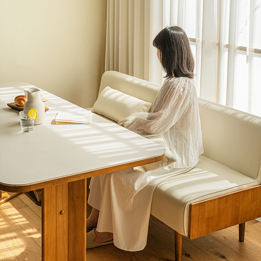 오아르 포세린 세라믹 리빙다이닝 6인 원목 코너형 식탁세트 (가죽소파2)