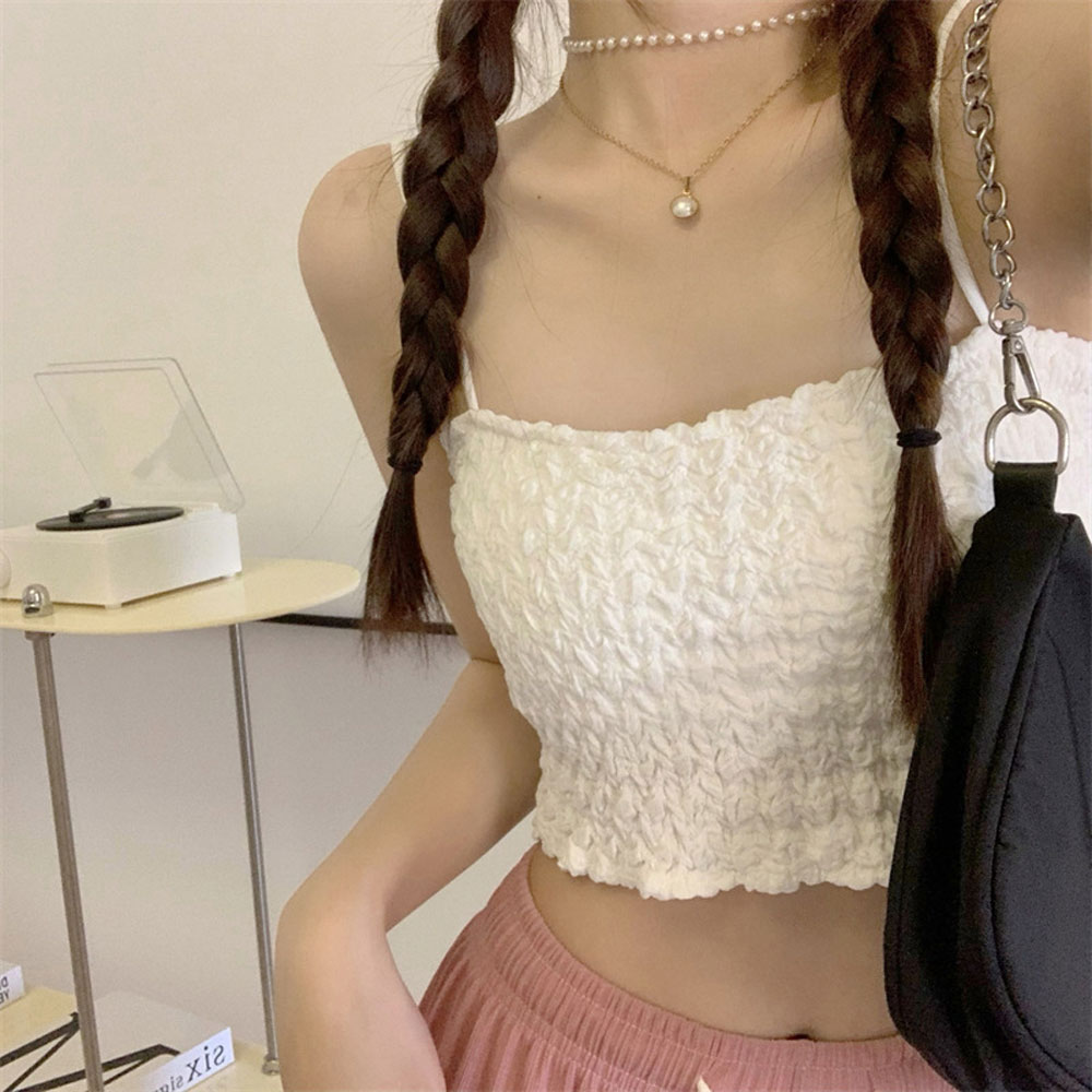 캡 크롭티 여름 끈나시 탑 레이어드 배꼽 탱크탑 노브라티 이미지 6