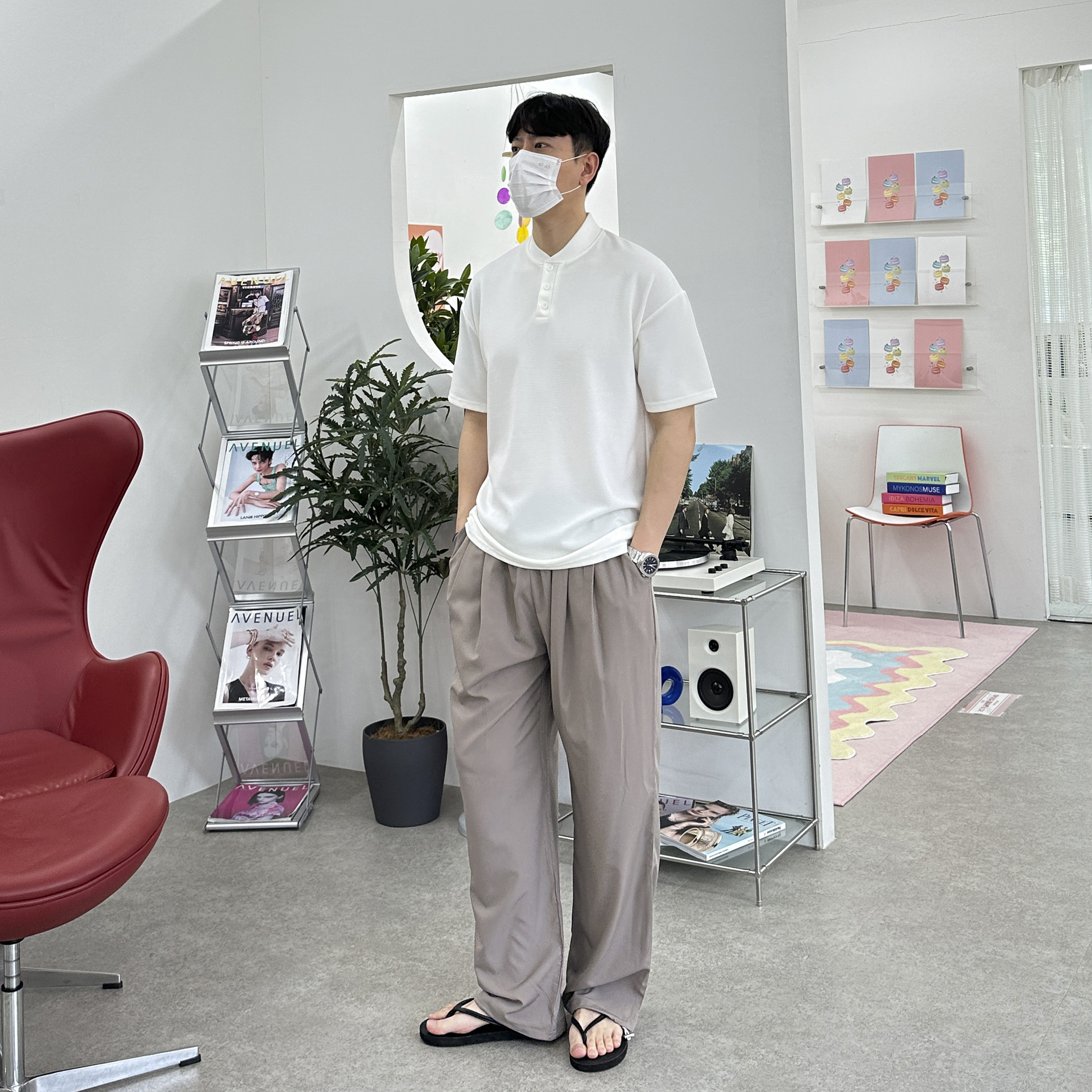 남자 심플 베이직 헨리넥 단추 반팔티셔츠 4color 이미지 6
