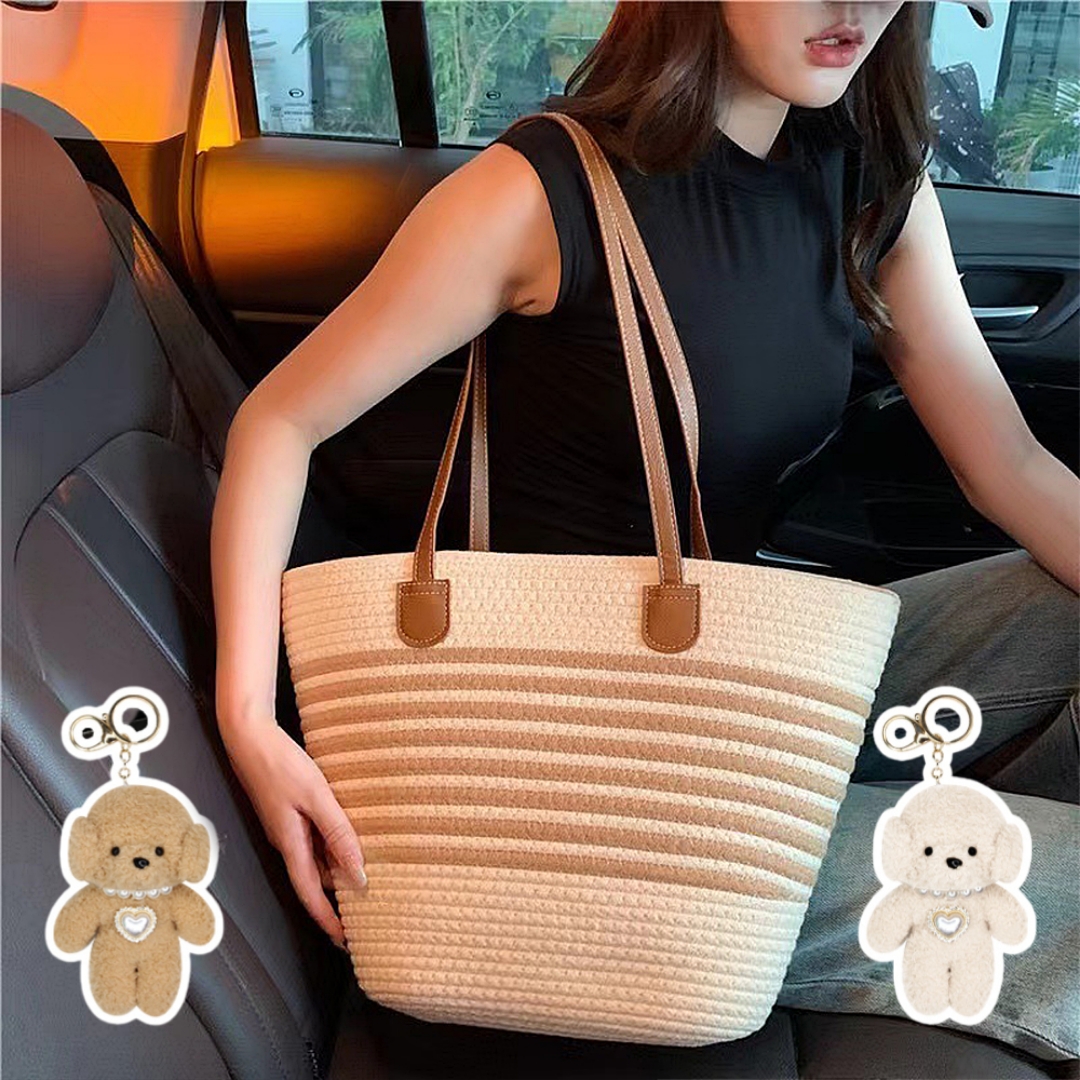앙피앙 여름 라탄백 왕골 가방 휴양지 비치 숄더백 대용량 토트백 강아지키링 포함