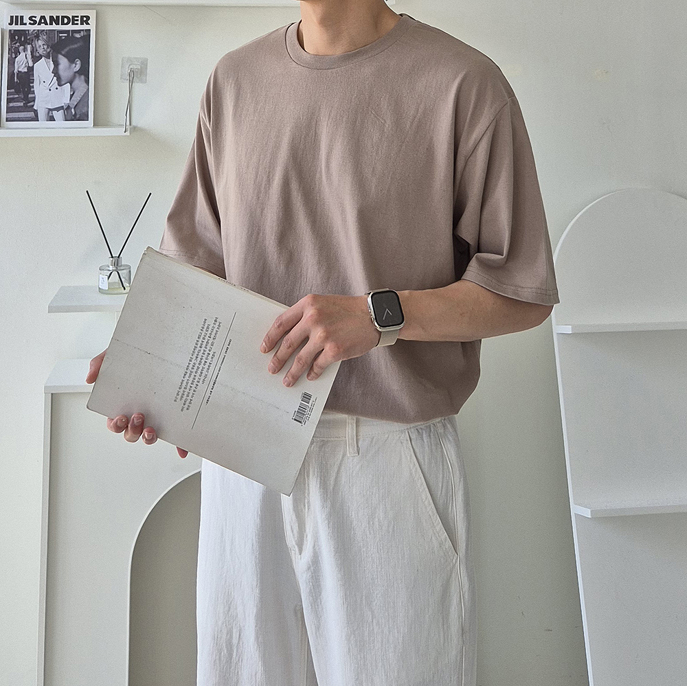 남자 반팔티 비침없는 20수 오버핏 커플 반팔 티셔츠 - 상세 이미지 4