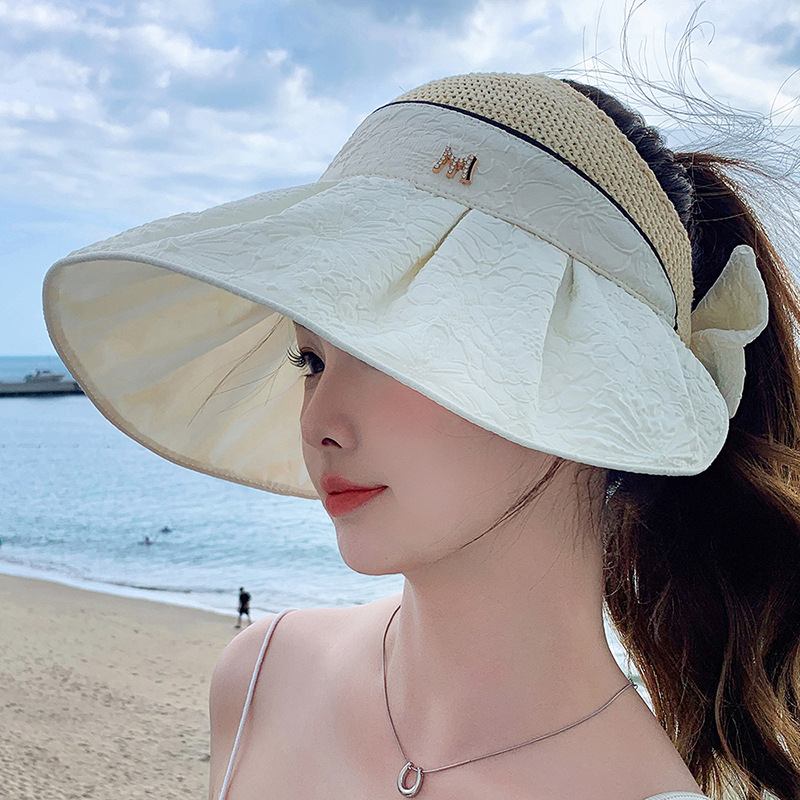 여성 썬캡 자외선차단 햇빛가리개 모자 창넓은 챙넓은 모자 레터링 베이지 이미지 6