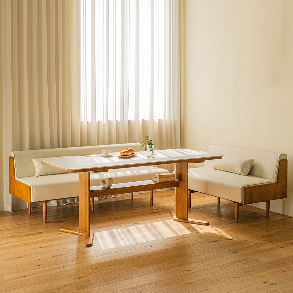 오아르 포세린 세라믹 리빙다이닝 6인 원목 코너형 식탁세트 (가죽소파2)