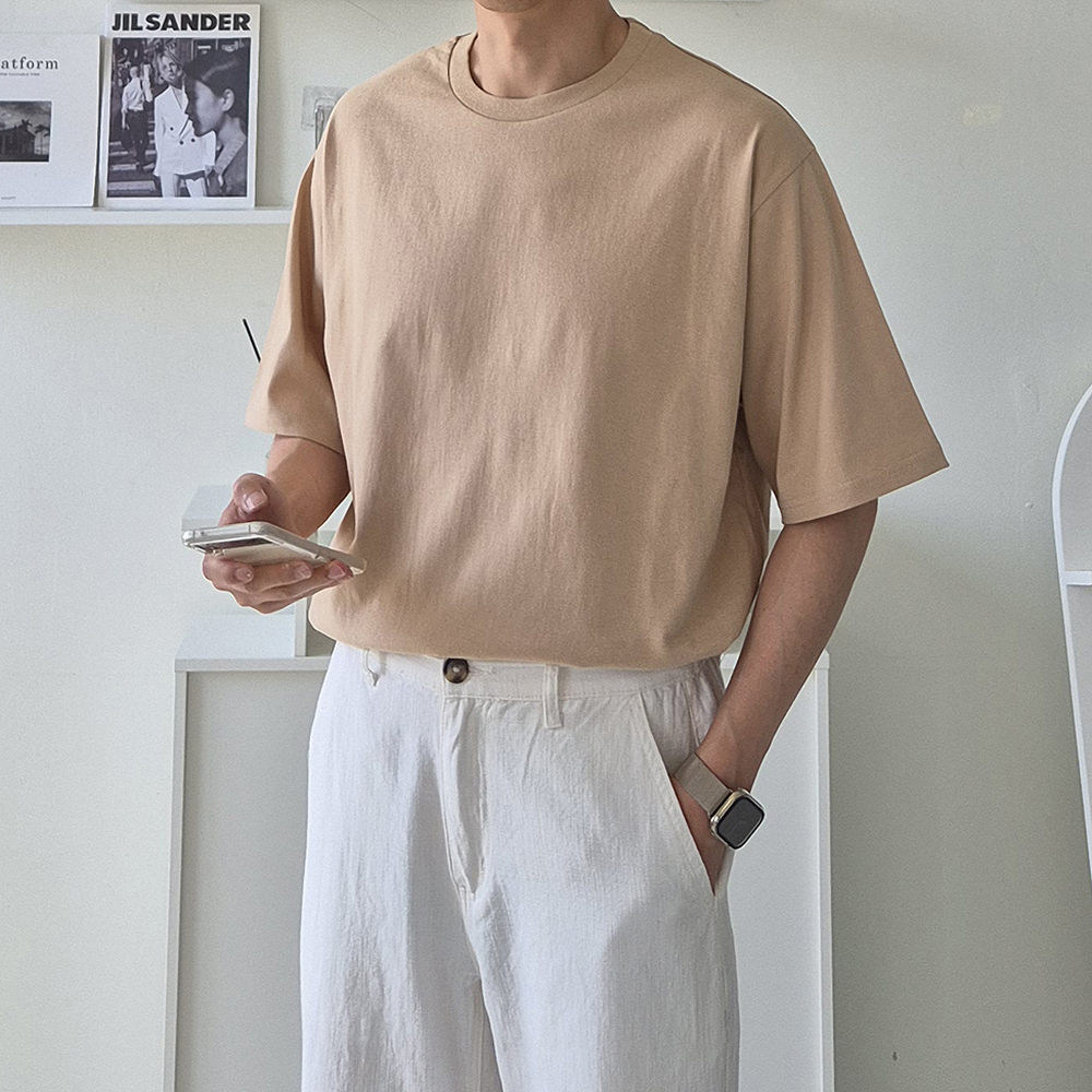 남자 반팔티 오버핏 비침없는 흰색 20수 반팔티 - 상세 이미지 5