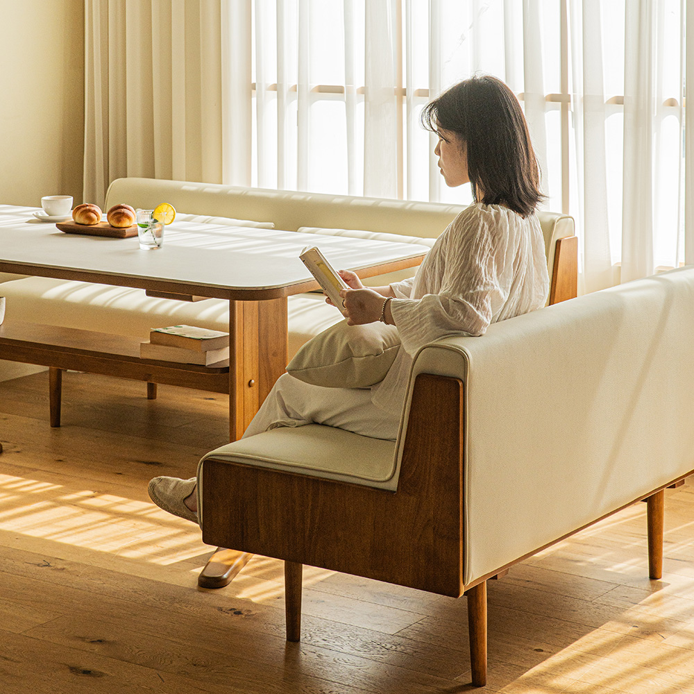 오아르 포세린 세라믹 리빙다이닝 6인 원목 코너형 식탁세트 (가죽소파2)