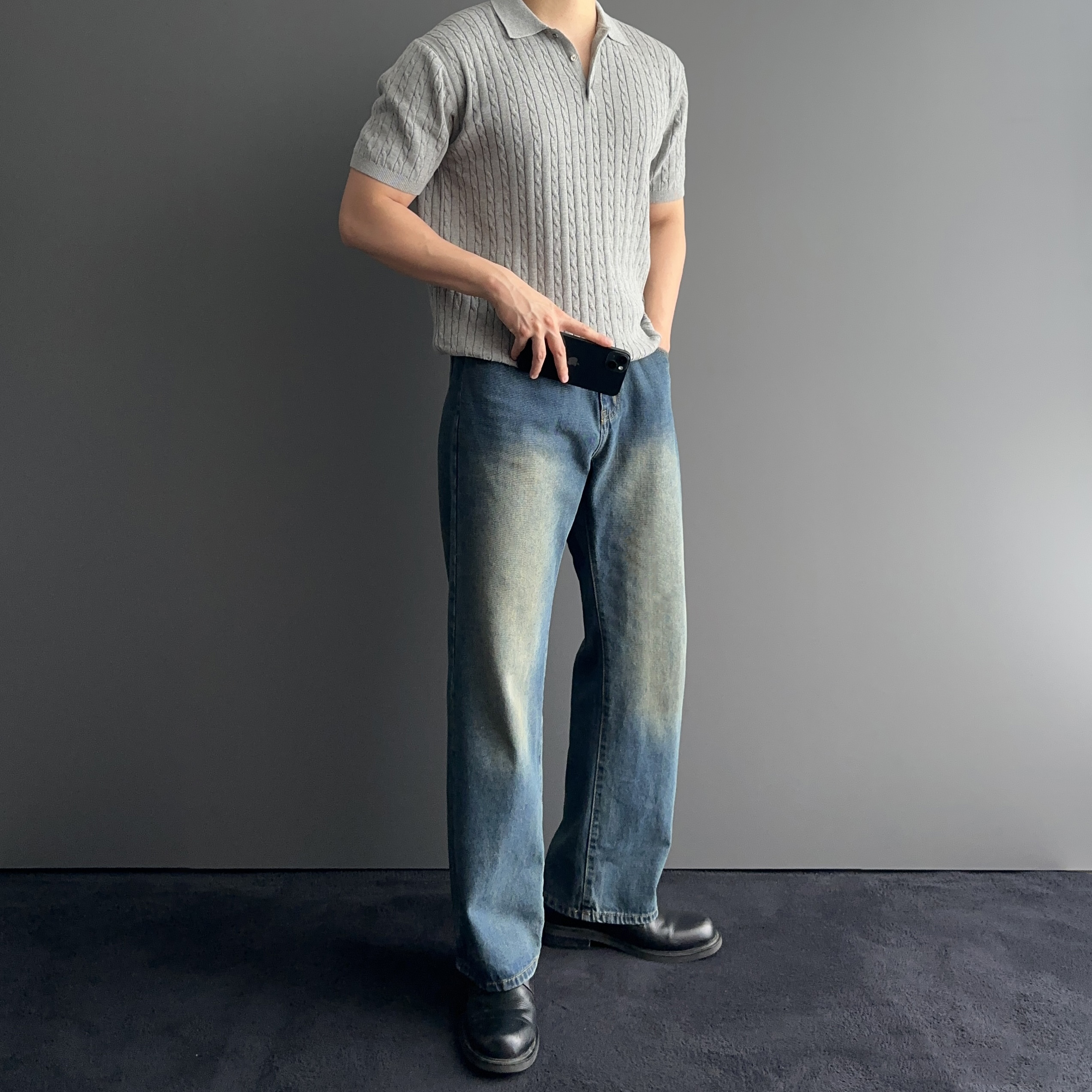 1+1 머슬핏반팔니트 남자꽈배기니트 - 상세 이미지 4