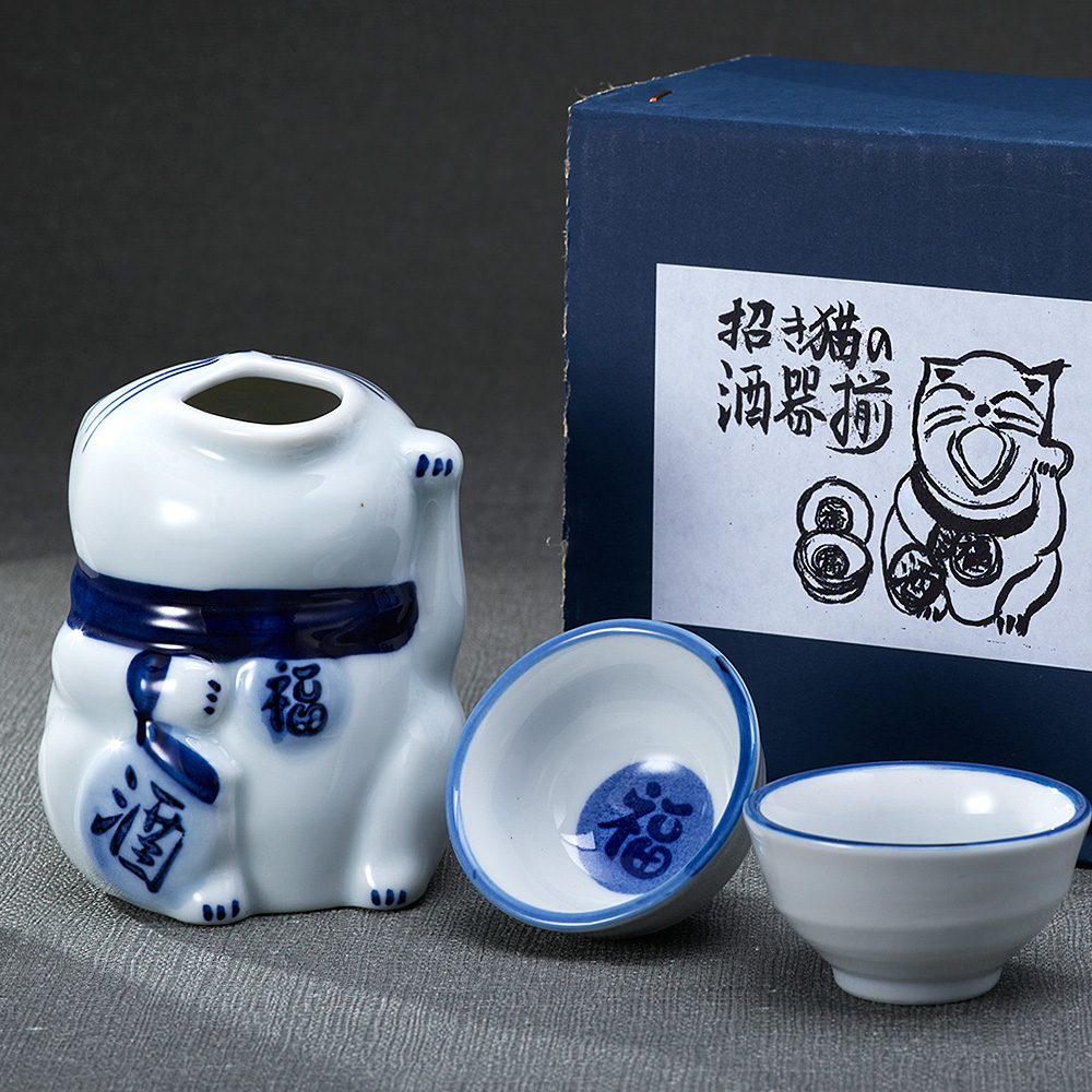 [교토플레이팅] 일본 마네키네코 사케 술잔세트 고양이집사 집들이선물 일본여행 오미야게