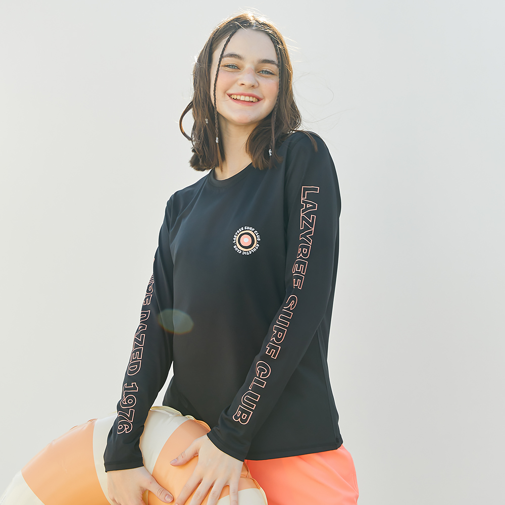 여성 남자 루즈핏 빅사이즈 래쉬가드 상하세트 커플 수영복 뒷로고 블랙 G101