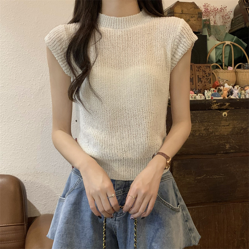 여자여자몰 베이직 캡소매 나시 시원한원사 그물골지 숏니트티 우아 여름상의 - 상세 이미지 3
