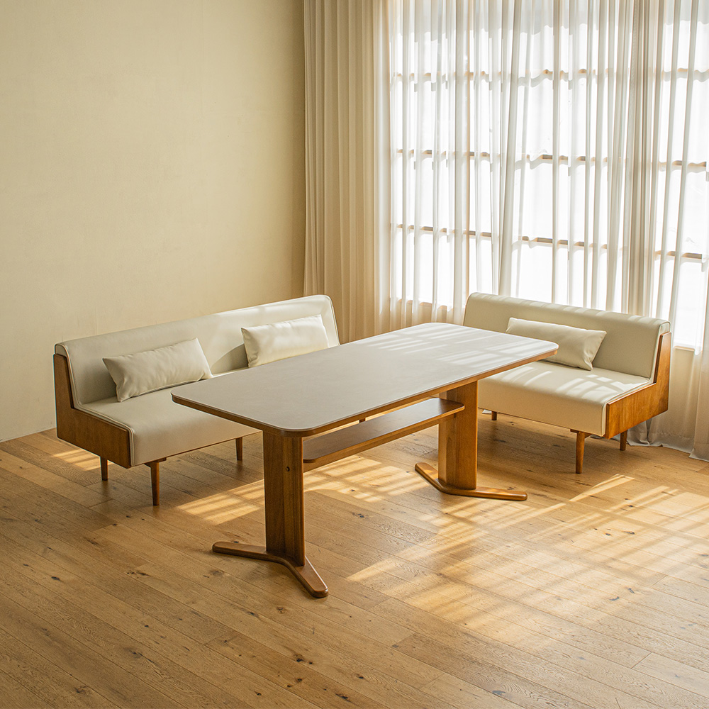 오아르 포세린 세라믹 리빙다이닝 6인 원목 코너형 식탁세트 (가죽소파2)