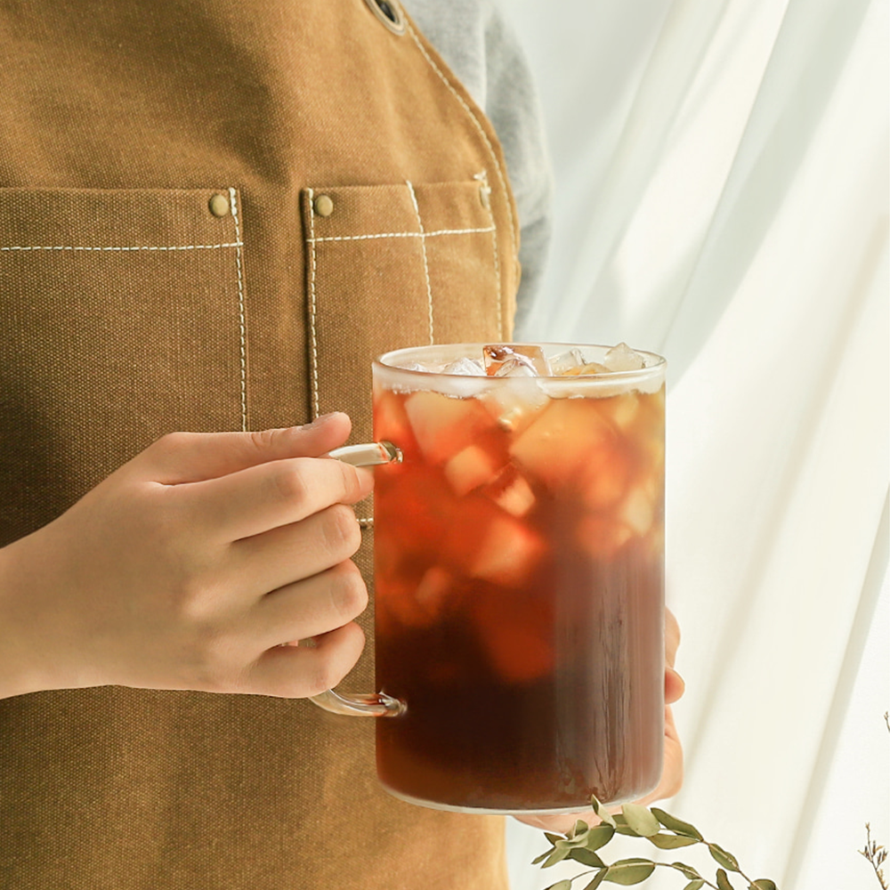 얇은유리컵 가벼운 대형 대용량 내열 손잡이 아이스커피 머그컵