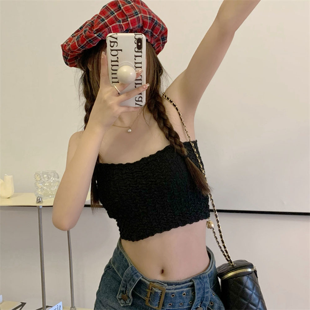 캡 크롭티 여름 끈나시 탑 레이어드 배꼽 탱크탑 노브라티 - 상세 이미지 4
